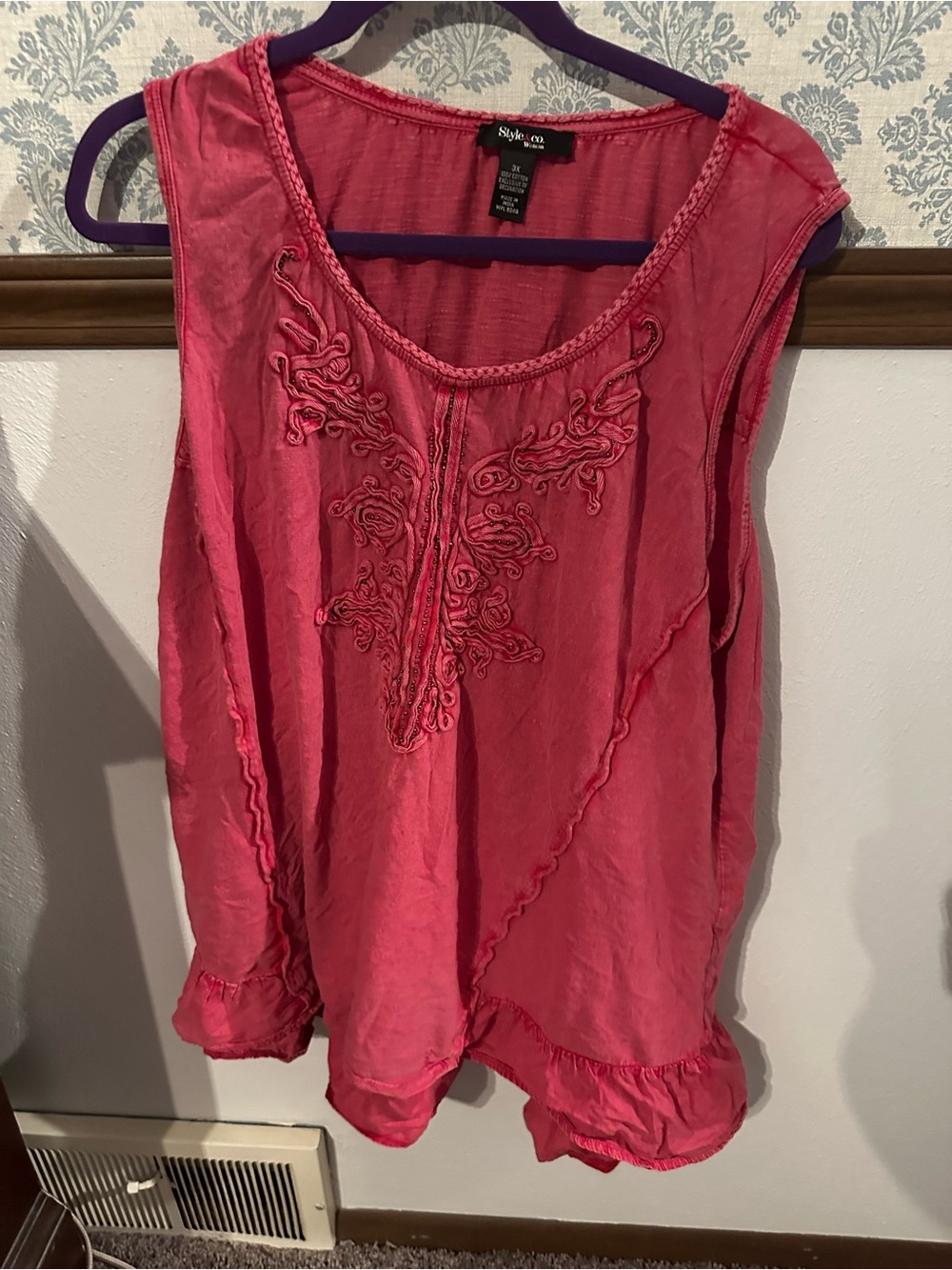 Style & Co. Hot Pink Embroidered Sleeveless Tank